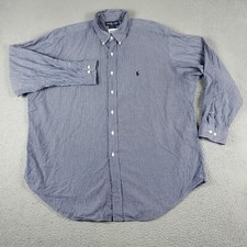 Ralph Lauren Shirt Mens 17.5 Blue Striped Dress Button Up Long Sleeve