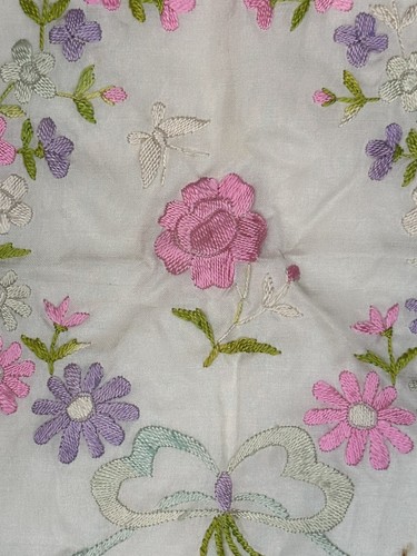 Antique Silk Chinese Asian Handkerchief Hankie Cranes Pink Flowers Embroidered - Picture 2 of 7