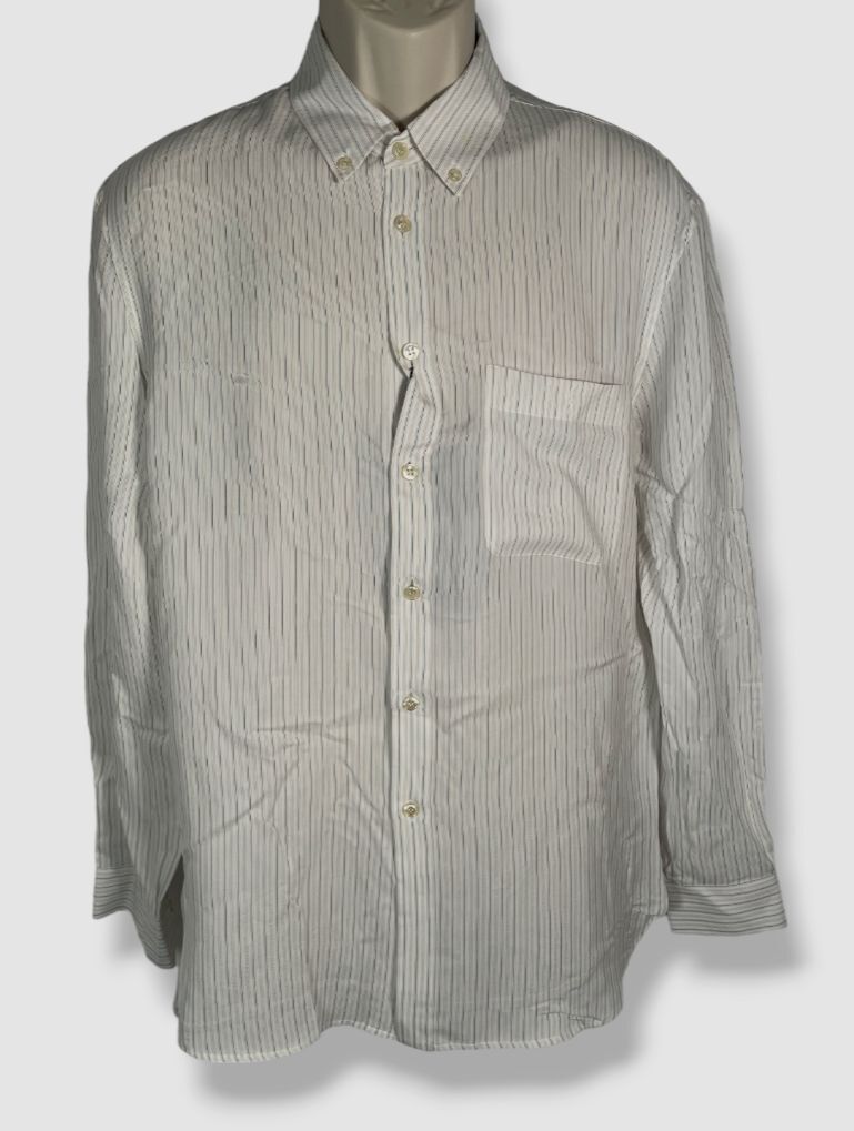 Camicia elegante uomo Saint Laurent bianca a righe maniche lunghe in seta taglia 38 $1390