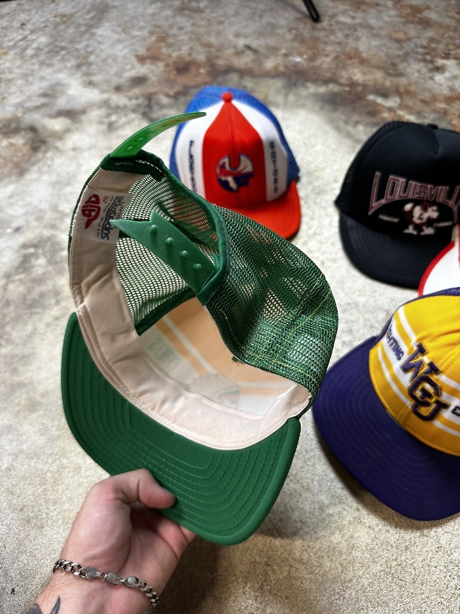 Vintage 80s Sports AJD Hat Cap Super Stripe Mesh Snapback Hat Cap