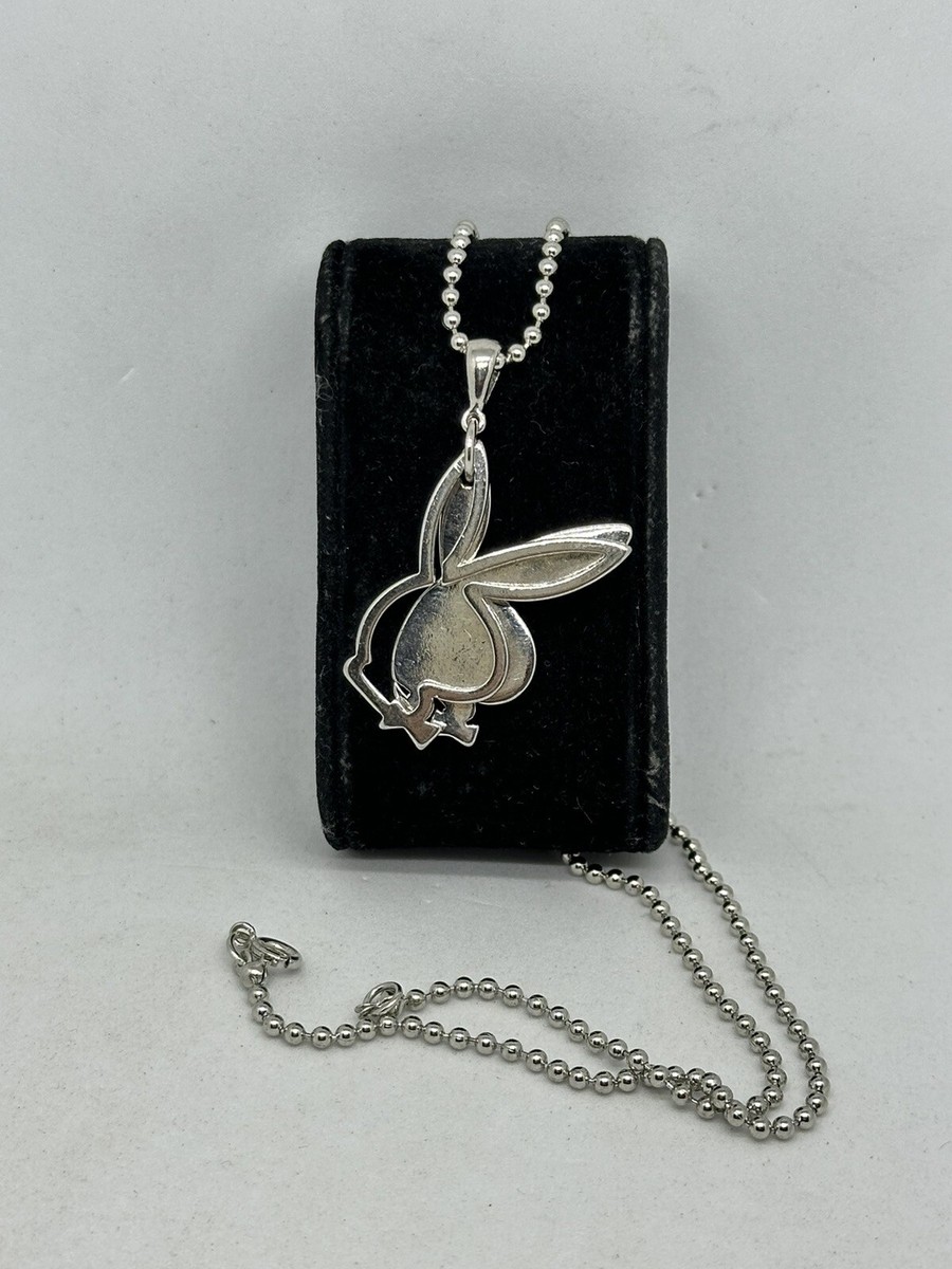 Y2K Playboy Double Pendant Bunny with Crystal Eye & Outlined 20in