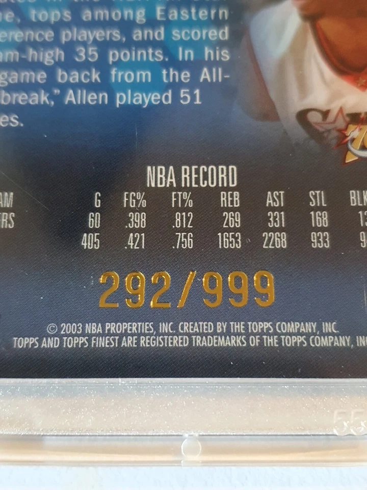 2002 Topps Finest Allen Iverson #PATCH /999 Game Worn Jersey - Ready to Grade - Image 3 of 4