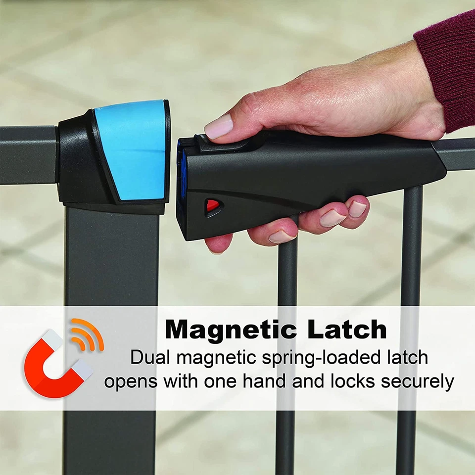 Puerta temporal para mascotas de grafito de 39 pulgadas con tiras de seguridad que brillan en la oscuridad Foto 2 de 4