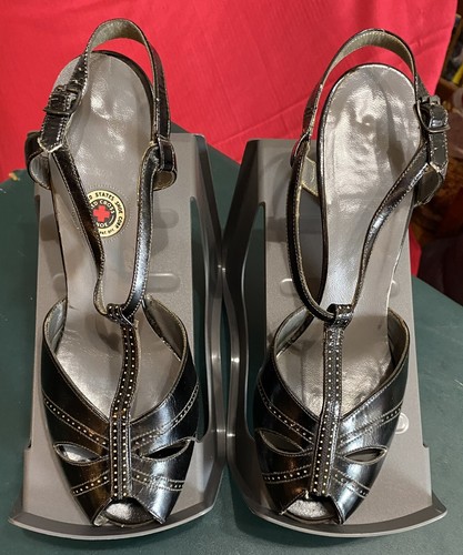 Vintage The United States Shoe Co schwarze Plateau PeepToe T-Riemen Absätze Größe 8B - Bild 6 von 9