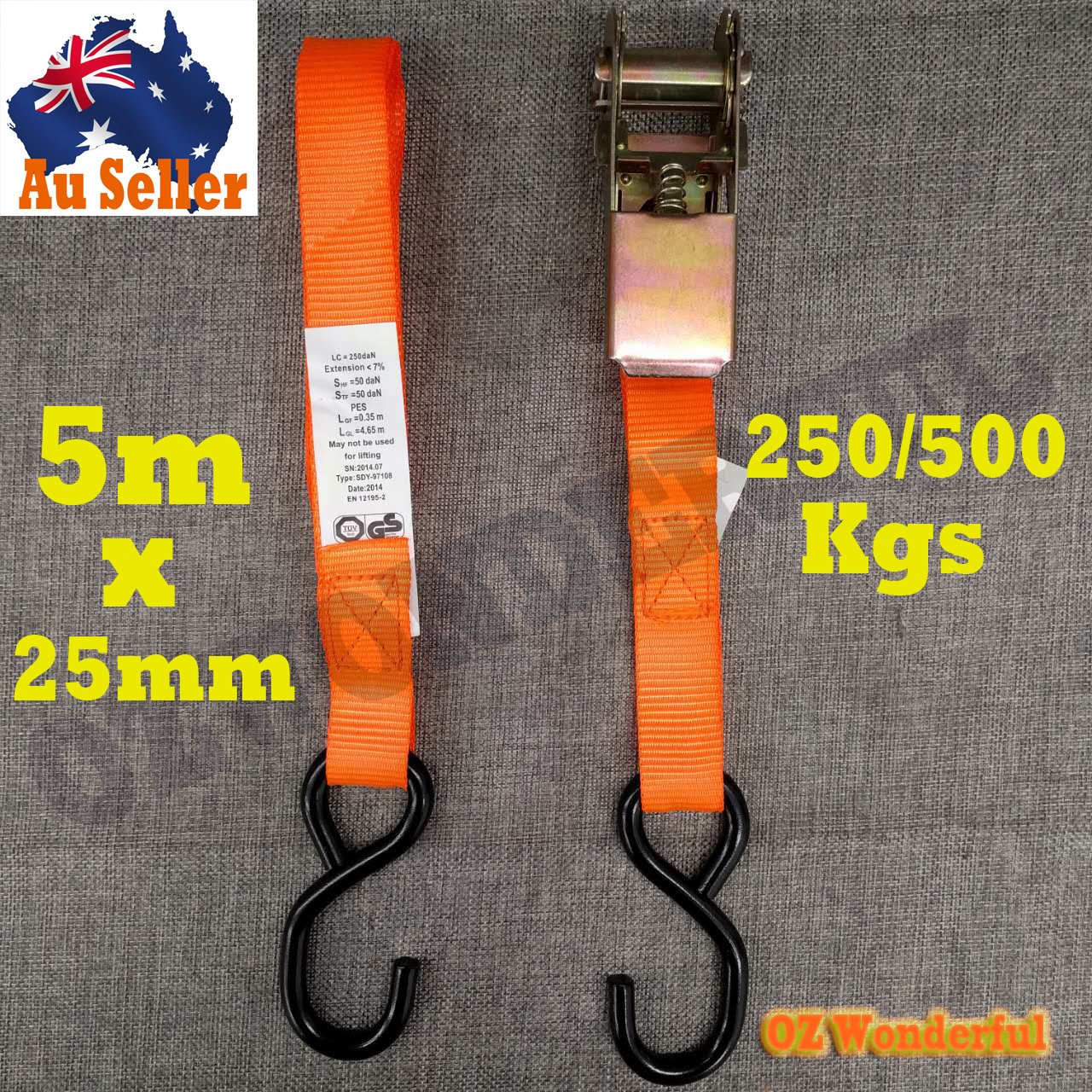 Tie Down Straps 5m x 25mm Ratchet Strap Retractable Adjustable Belt ...