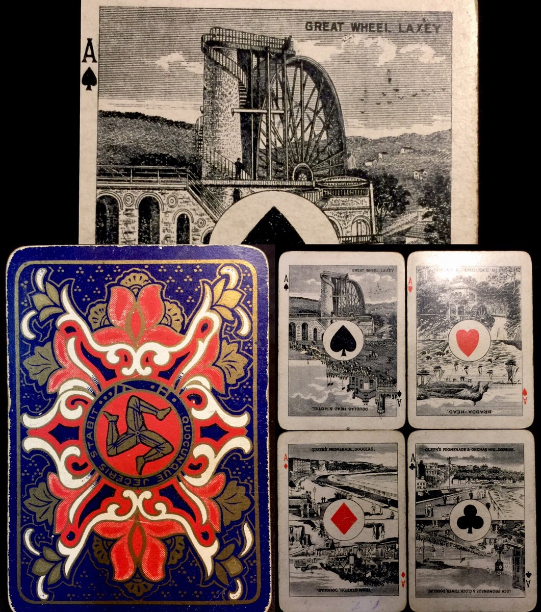 1890 Historic Antique Playing Cards Isle of Man Rare Edition Low Grade 52+ Blank 1890 Historic Antique Playing Cards Isle of Man Rare Edition Low Grade 52+ Blank