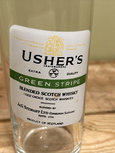 Usher's Green Stripe Blended Scotch Whisky Glass - Crooked Logo - 4.75" (2) - Picture 2 of 8