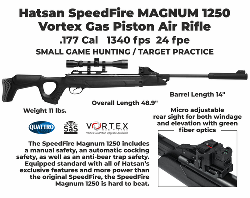 Hatsan SpeedFire Magnum 1250 .177 Cal Black QE Break Barrel Air Rifle - Picture 5 of 10