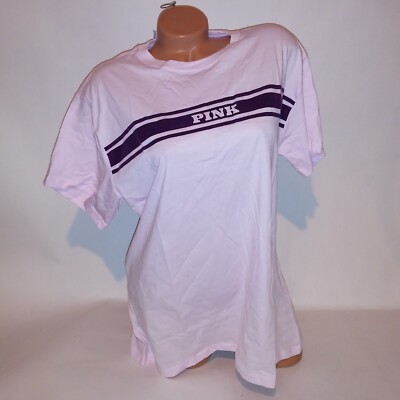 Victoria Secret PINK T Shirt Light Pink Burgundy Logo Crew Neck Campus Short Sle
