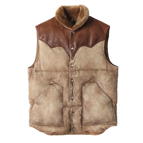 RRL Double RL Quilted Vest Beige Nylon Suede Leather Yoke Men's