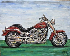 Harley Davidson 2016 FAT BOY 103 new Motorcycle 8x10 painting original Crowell $
