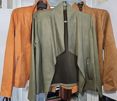 ''Super Suede'' 100% Poly Easy-Care Swing Front Open Jacket in Coffee, Rust, Olive