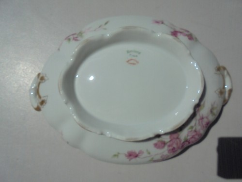 Antique Haviland Limoges Cov Casserole Bowl Lg Pink Roses Blue Flower Border - Picture 12 of 12