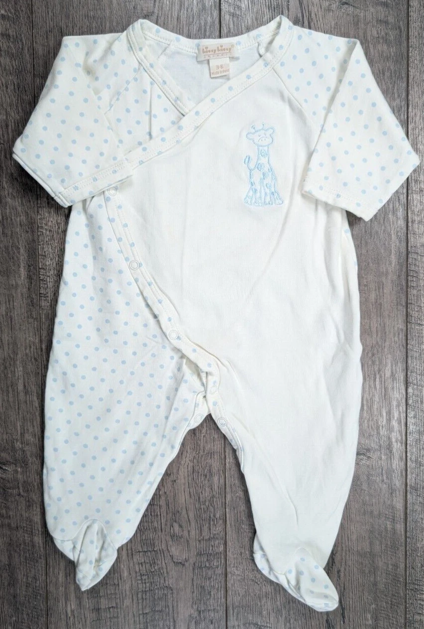 Baby Boy Clothes Kissy Kissy 3-6 Month Blue Giraffe Footed Outfit