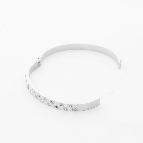 Bracciale acciaio inox colore argento con strass braccialetto donna elegante braccialetto - Foto 3 di 4
