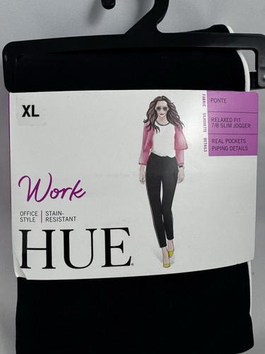 Hue Black Work Ponte 7/8 Slim Jogger Leggings XL U21273 White Side Piping Tags - Picture 2 of 9