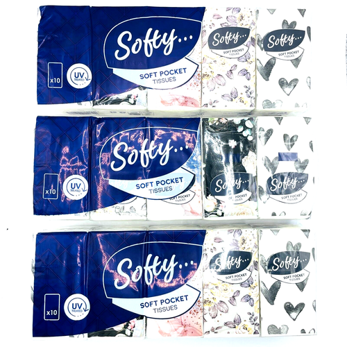 Softy Pocket Tissues 30 x Packs 3ply Hankerchiefs UV Treated Soft