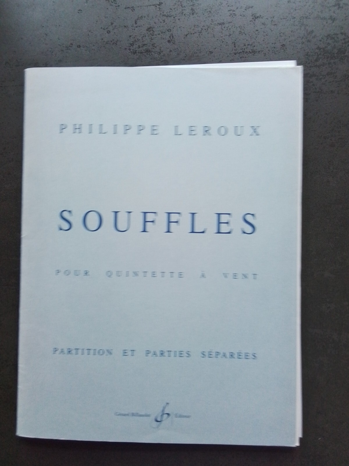 Partition Souffles de Philippe Leroux pour quintette à vent avec parties séparées