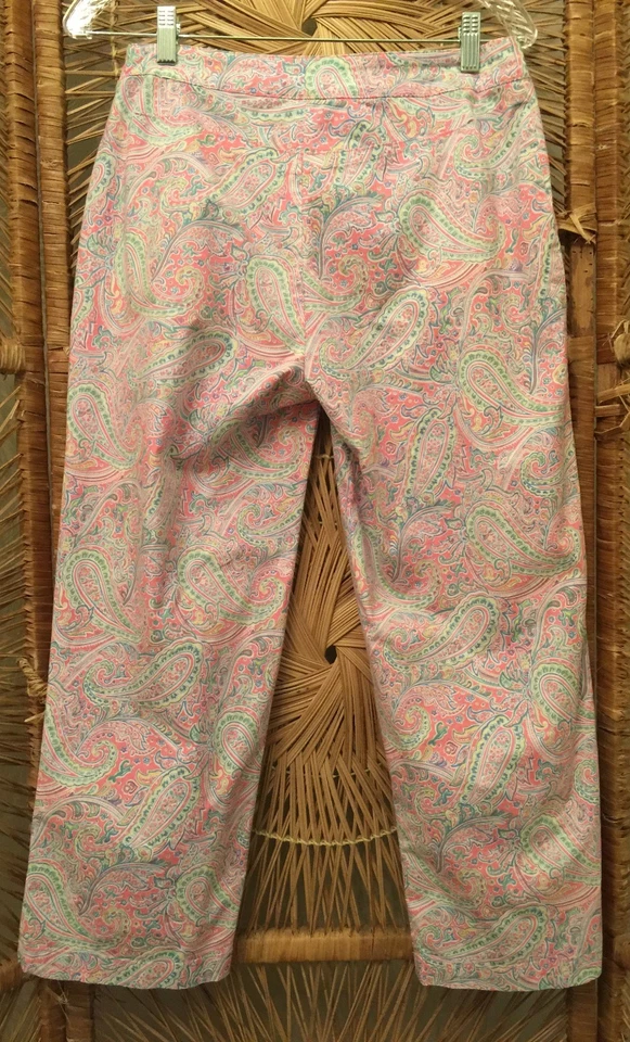 Izod Mujer Capris Crops Talla 6 Rosa Estampado Paisley Cierre de Cremallera Algodón Elástico Foto 3 de 4