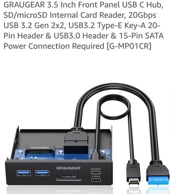 	GRAUGEAR 3.5 Inch Front Panel USB Hub W/Internal Card Reader 10Gbps USB3.2	6x