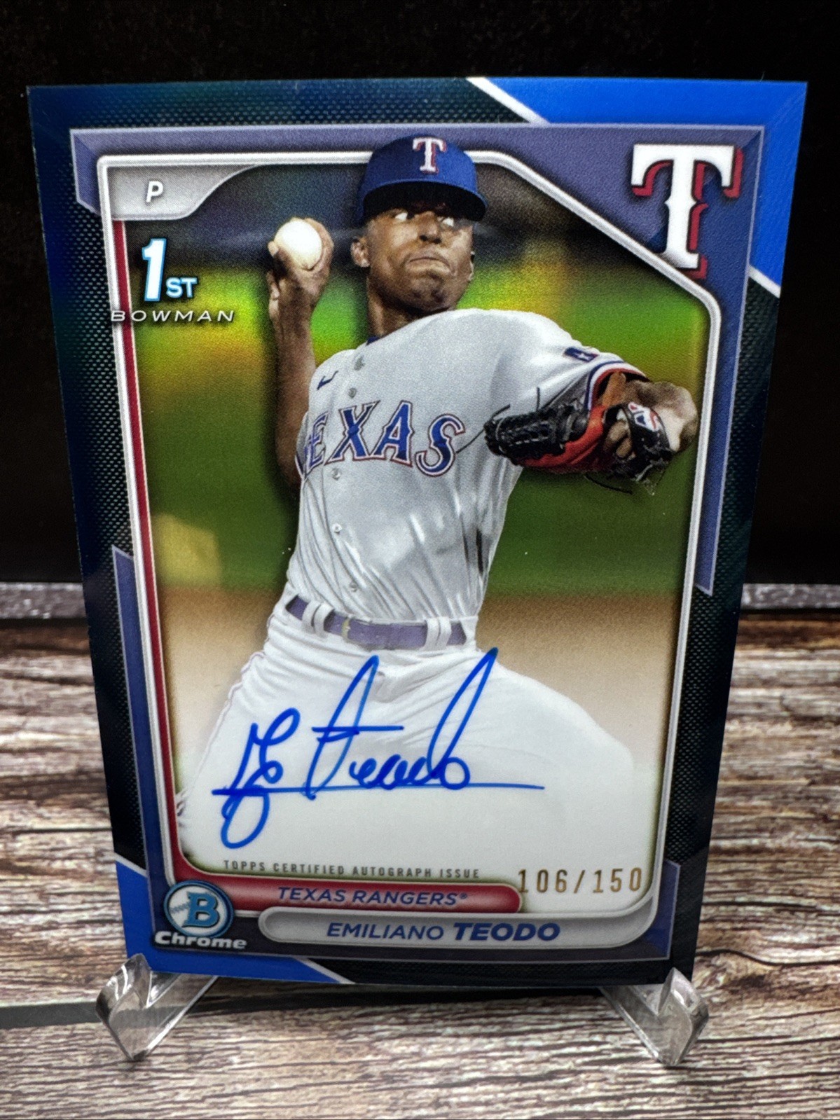 2024 Bowman Chrome Emiliano Teodo Prospect Blue Refractor Auto /150 #CPA-ETE