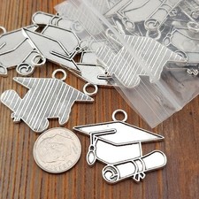 4pcs Graduation Cap  Diploma Charms, silvertone metal