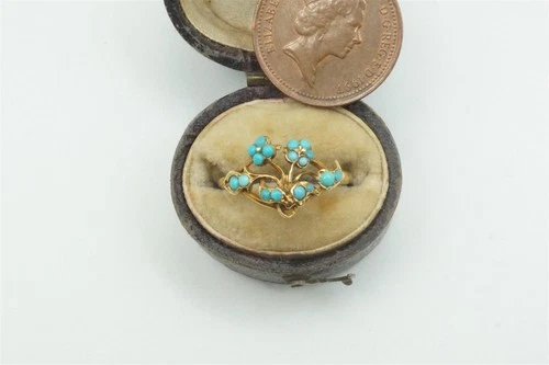 ANTIQUE 18K GOLD TURQUOISE GIARDINETTO / FLOWER RING c1820