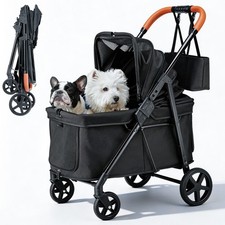 Dog Stroller for 2 Small Dogs or 1 Medium Pet, Low-Entry Design with Anti-Jum...