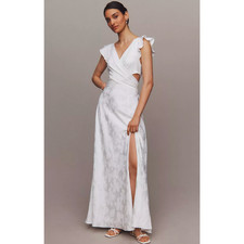 BHLDN Anthropologie Size 6 Ivory Jacquard Cutout Ruffle Wedding Gown