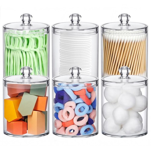 Qtip Holder 6 Pack, Acrylic Q-tip Dispenser for Cotton Pads, Swabs, Balls, St...