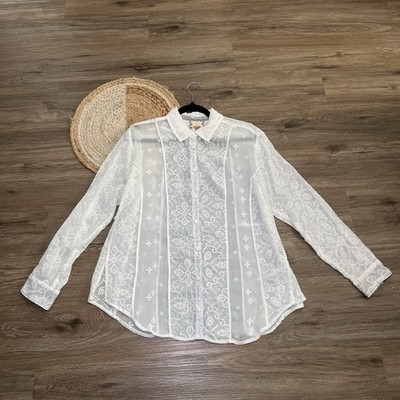 JOHNNY WAS Womens Floral Lace Embroidered Button Up Womens Blouse NWOT