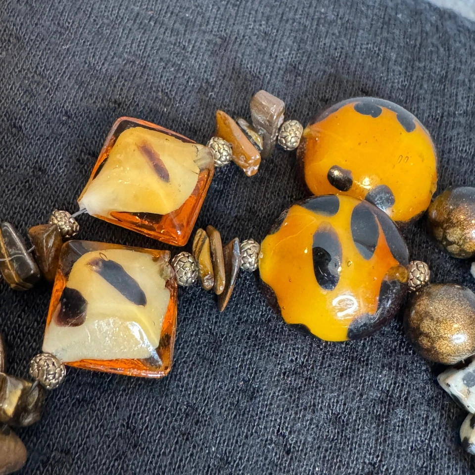 Collar de cristal de Murano tonos ámbar artesanal arte veneciano cuentas doradas Foto 3 de 4