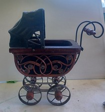 Small Vintage Pram.Made With Wood ,Wicker, Canvas And Iron 