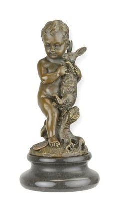 Bronzeskulptur Junge mit Hase nach Schmidt-Felling Replikat Retro Design Dekorat