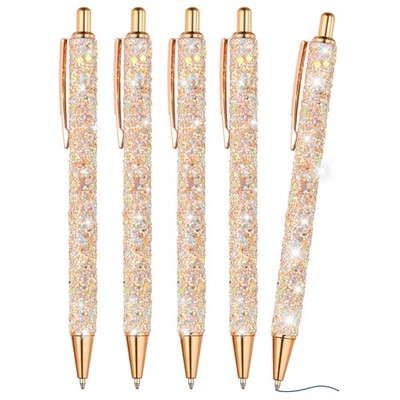 Glitter Ballpoint Pen, 5Pcs Sparkly Fancy Glitter Pen, Light Rose Gold