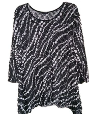 Women's Notations Ruffled Black & White Sequin Blouse Top SZ XL