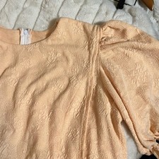 VTG TradWife L Preppy Floral Textured Zip Back Slring Modest Light Orange Dress