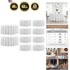 Round Tablecloth 120 Inch 10 Pack White Tablecloths Washable Decorative Linen...