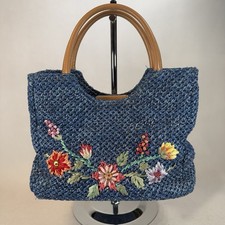 Vintage Woven Straw-like Small Purse Bag Colorful Floral Boho Beach Blue