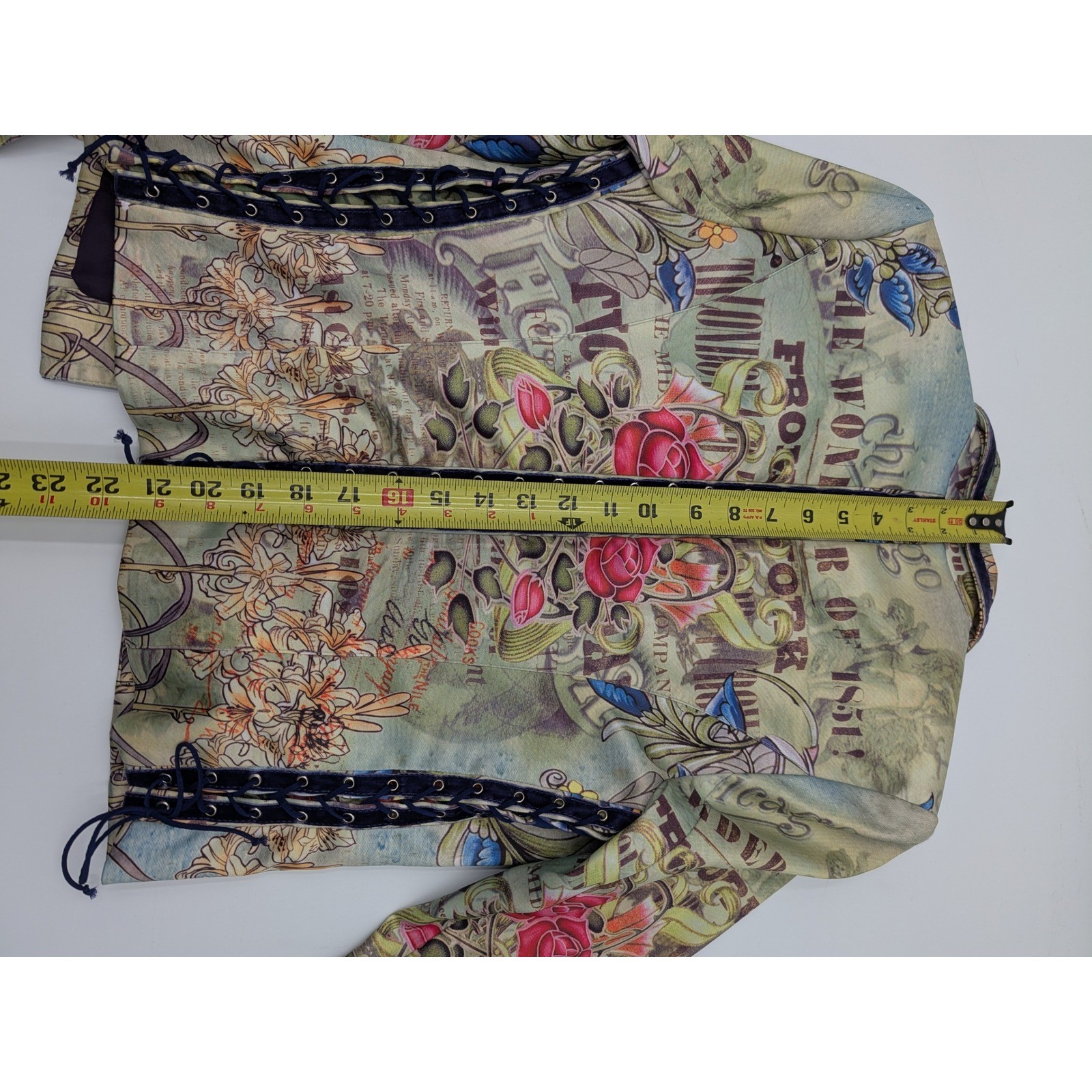 BOHO CHIC Tattoo Floral Lace Up Blazer Jacket Women Size 6