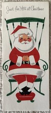 Unused Christmas Santa Sit Rocking Chair Paper Vtg Greeting Card 1950s 1960s
