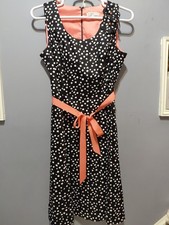 NWOT Robbie Bee Dress Womens 14 Black Polka Dot Sleeveless Ribbon Belt Y2K 