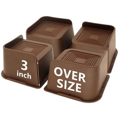 4 Pack Dark Brown Bed Risers 3 inch Heavy Duty, Oversized Furniture Risers, B...