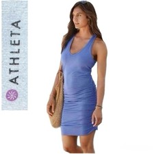 Athleta Baja Blue Ruched Halter Racerback Mini Athletic Dress Size Large