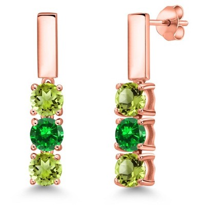 1.94 Ct Green Peridot Green Created Emerald 18K Rose Gold Plated Silver Earrings