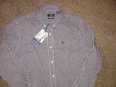 CHAPS Ralph Lauren red pattern Stretch front pocket button shirt Large NEW NWT