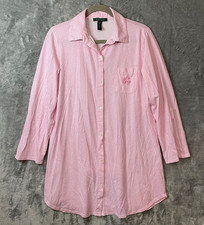 Lauren Ralph Lauren Nightgown Large Soft Pink Striped Long Sleeve Button Up
