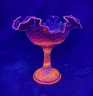 Vintage Fenton Persian Medallion red carnival Cadmium glass ruffled Compote