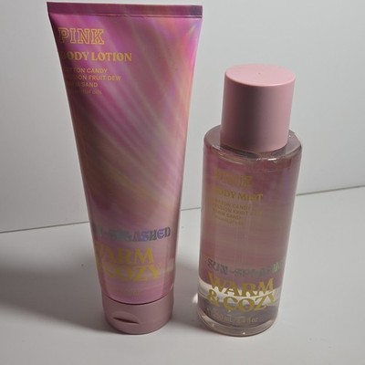 PINK Warm & Cozy Vegan Lotion & Body Mist Set Cotton Candy 8.4oz 8oz