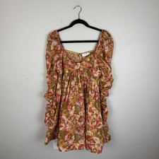 Zimmermann Violet Twist Front Mini Dress Bow Orange Floral Size 3 US 10 Ruched